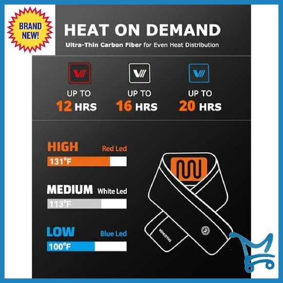 Heated Down Scarf with Battery 20H Warmth Unisex Winter Accessory - Picture 3 of 8